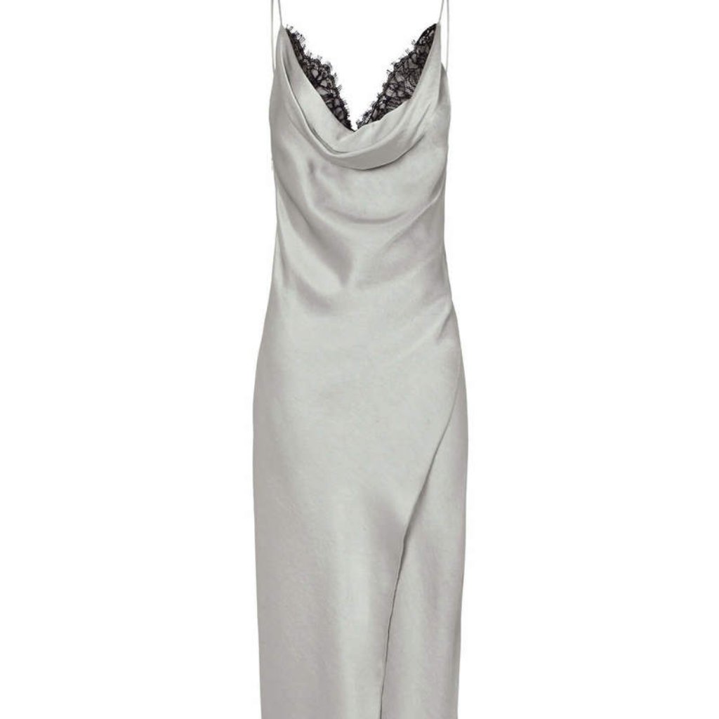 Camilla And Marc Grazia Midi Slip Dress Cocktail Silver Lace Trim $433 Size 2